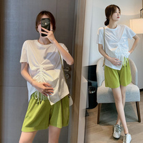 Pregnant Woman Suit Summer Toabdominal Shorts Pregnant pregnant womens blouses Two sets of summertime foreign air gestation Women in summer clothes