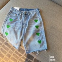 Loving Embroidered Denim Shorts Woman 2022 Spring Autumn New High Waist Display Slim 100 Hitch 50% Pants Straight Up Pants