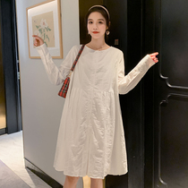 Pregnant Woman Spring Clothing Spicy Mother Pregnancy Medium Cotton Linen Dress 2022 New Fashion Big Code Loose Long Sleeve Skirt