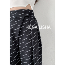 Black straight velcro suit pants womens thin 2021 new letter high waist straight casual pants hanging loose