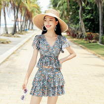 Split skirt womens swimsuit covers the belly shows thin breasts gathers sexy Korean beach resort hot spring couple swimsuit