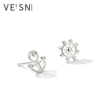 Small Sailing Boat s925 Pure Silver Earrings Female Korea Temperament Personality Exaggerated Earrings Asymmetrical Ship Anchor Ship Rudder Ear Ornaments