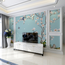 Modern minimalist 3D living room TV background wall cloth wall hand painted Chinese flowers and birds wallpaper mural film and television Wall decorative painting