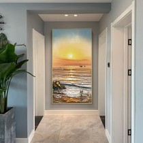 Pure hand-painted oil painting Rising Sun east entrance decorative painting corridor vertical hanging painting light luxury sea view sunrise landscape mural