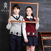 Eaton Gide primary and secondary school uniforms cotton girls gray jujube knitted vest peach heart vest 15B205