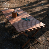 Three little donkeys outdoor portable camping egg roll table foldable solid wood small table self driving picnic table and chair