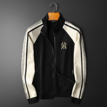 Autumn and winter jacket mens slim fit elastic simple color matching trendy brand embroidery fashion casual all-match stand collar cardigan jacket