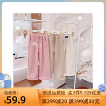 Girls fleece pants 2022 autumn and winter new childrens foreign style loose wide-leg pants thickened casual pants all-match