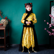 Girls Chinese style thickened Chinese New Year Hanfu Childrens Ancient Style Tang Dress New Years Dress Little Girl Super Immortal Dress Winter