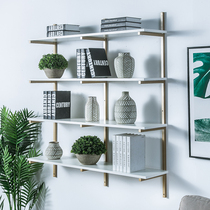 Nordic wall shelf wrought iron solid wood wall hanging bookshelf modern minimalist wall background decoration multi-layer display rack