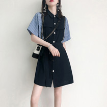 European Station 2021 summer new womens light cooked French shirt dress plus size waist temperament a short skirt