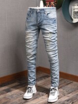 Light Color Dash Jeans Men 2022 Summer new body Thunderfoot Pants High-end Tide Cards Casual Long Pants