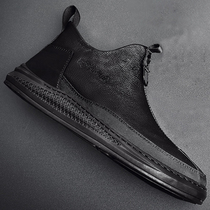 Winter boots trendy mens shoes British shoelace-free casual winter mens leather shoes high waist cotton shoes winter shoes winter warmth