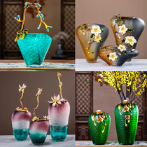 Light luxury enamel colored glazed water vases living room ornaments new Chinese porch desktop TV creative Nordic flower