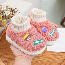 Girls cotton shoes winter style plus velvet thickened baby plus cotton shoes home shoes childrens beam mouth non-slip outer wear two cotton shoes winter