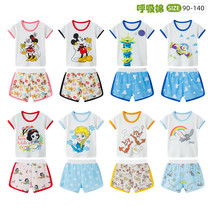 10 Color Summer Boy Pure Cotton Short Sleeve Suit Baby Jacquard Breathe Cotton Short home Costume Cartoon 90-140