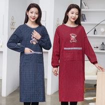 Pure cotton padded long coarse cloth apron female kitchen mens gown work work clothes with sleeves waist plus fat increase