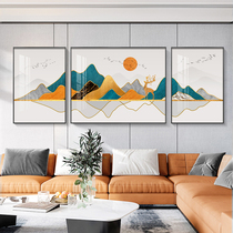 Modern light luxury new Chinese landscape painting living room hanging painting Crystal porcelain painting sofa background wall decorative painting triple painting mural