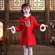 Girls New Years clothing cotton thickened winter clothing Chinese style Hanfu baby red Chinese New Year cheongsam childrens Tang winter