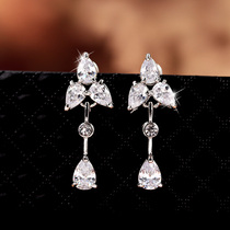 925 pure silver new long style earrings female Japan-ROK 100 hitch-style minimalist fashion zircons inlaid with ear-nails anti-allergy