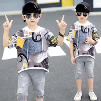 Net red men's children's clothing suit foreign style fashionable medium-sized children's 10-year-old boy 2020 new children's handsome trend summer clothing