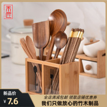 He craftsman New chopsticks cage bamboo multifunctional tableware rice spoon table table top drain double tube household wall hanging rack
