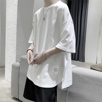 Abstinence Ensemble Mens Clothing Open Fork T-shirt Oversize Short Sleeve Mens White Summer Harbor Wind Loose Irregular clothes