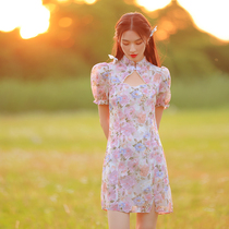 Cheongsam 2021 new female summer young Daily improved flower dress French niche country tide short