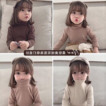Childrens clothes girls hit the 2020 baby girls long sleeve T - shirt high - collar shirt warm Korean coat