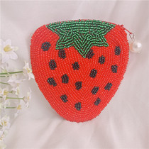  Rhododendron beaded fruit Strawberry coin purse Handmade beaded coin purse Mini cute small cloth bag childrens wallet