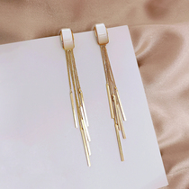 Korean version 925 silver needle small crowdsourced long style symmetrical flow suearrings personality 100 hitch superior sense seashells ear accessories woman