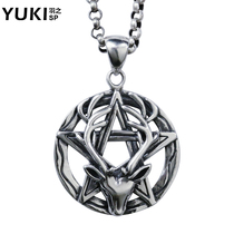 YUKI hipster temperament five-pointed star deer King silver necklace male and female personality long necklace 925 silver accessories sweater chain