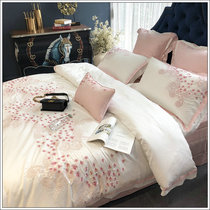 60 branch bed denim cotton white cotton embroidery six piece Double 1 8 2 0M quilt cover linen bedding