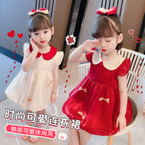 Girls bubble sleeve French tutu 2021 summer new childrens retro Korean version of the female baby foreign style dress