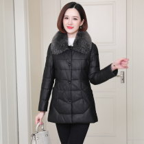 zqqz leather down jacket womens long 2020 Winter new fox fur collar slim sheepskin coat coat coat 9970