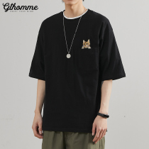 2022 Summer New Men T-Shirt Short Sleeves Ins Trend 100 Hitch Loose Round Collar Embroidered Half Sleeve Compassionate Tide Card