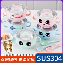 Childrens lunch box for primary school students anti-scalding with cover Binaural big boy boy bowl rice bowl tableware cute double insulation and anti-fall