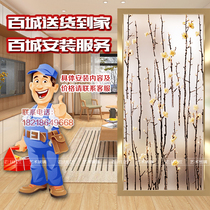Home decoration art tempered glass decoration TV background wall Plum entry partition screen Entrance living room bathroom