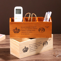 zakka retro wood case rectangular solid wood trig pen holder table containing box wood remote control