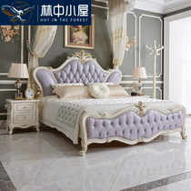 Solid wood European leather princess bed in the master bedroom furniture double sized bed French villa 1 8 m 1 5 meters niu leather bed