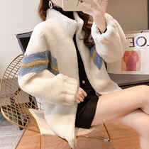 celine pianna white lamb wool coat female winter Korean version loose splicing thickened 100 hitch fur coat