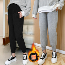 Pregnant women winter wear plus velvet padded belly pants winter wear toe sports pants warm cotton pants autumn and winter leggings