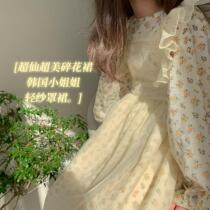  Girls sweet floral dress 2021 autumn Korean version of childrens female baby forest tulle skirt two-piece Western style