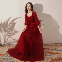 Toast Bridal High Level Wine Red Color 2022 New Pregnant Woman Long Sleeve Summer Big Code Fat Mm Engagement Gown Dress