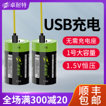 Zhuo Kite No. 1 rechargeable lithium battery usb large capacity rechargeable set No. 1 D gas stove water heater