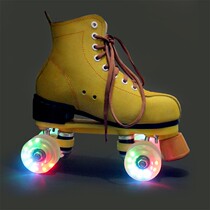 Adult double-row skates children male and female figure four wheels wear anti-hair leather sliding shoes dry skates yellow flash wheel