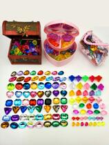 Children Jewel Toy Diamond Crystal Seven Colored Plastic Acrylic Princess Pink String Beads Girl Treasure Chest Box