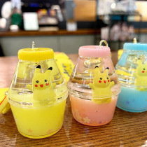 Card with oil liquid Pikachu floating flow sand acrylic satchel with small pendant chain ring bag hanging decoration key buckle