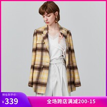 Lily spring new womens elegant contrast plaid with sheep wool waist lace-up slim suit 2915