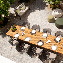 Outdoor solid wood table and chairs long table rattan knitted chair patio garden garden sunscreen and table and chairs outdoors large rectangular dining table and chairs